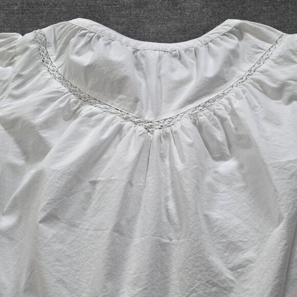 Aerie Peasant Blouse Womens L White Long Puff Sleeves 3 Ties Front Cotton Boho - Picture 13 of 16